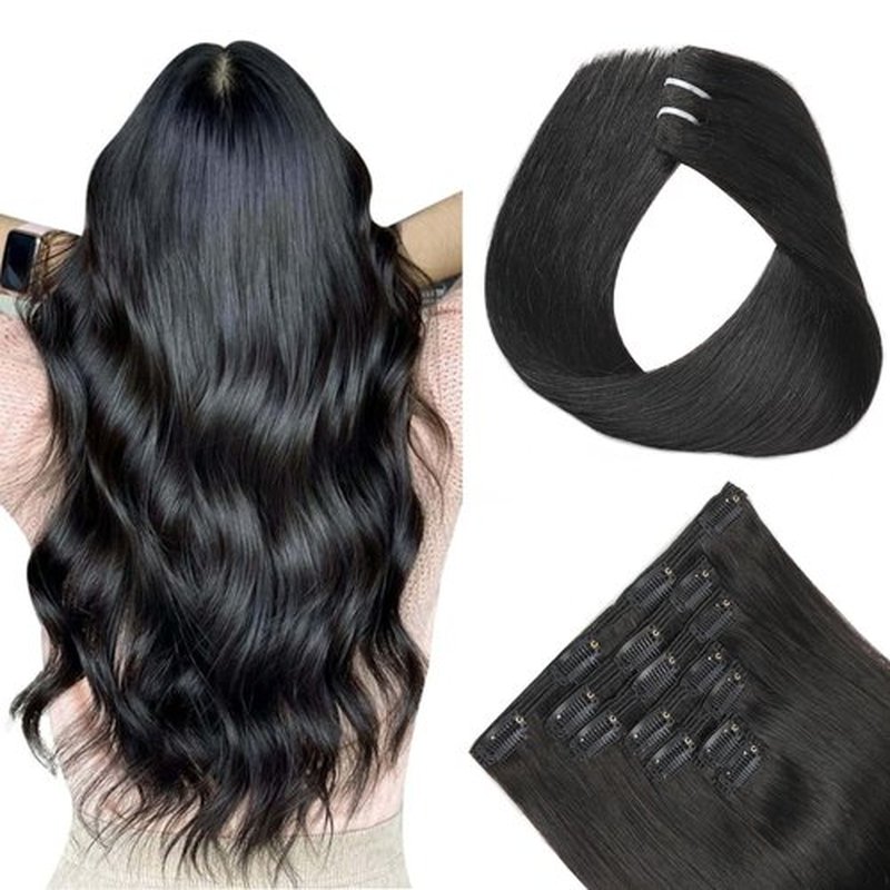 Clip In Hair Extensions Real Human Hair 120g 100% Remy Human Hair 7pcs Double Weft Extensions Clip Ins Invisible Seamless Straight Human Hair Clip In Extensions 18Inch Natural Black