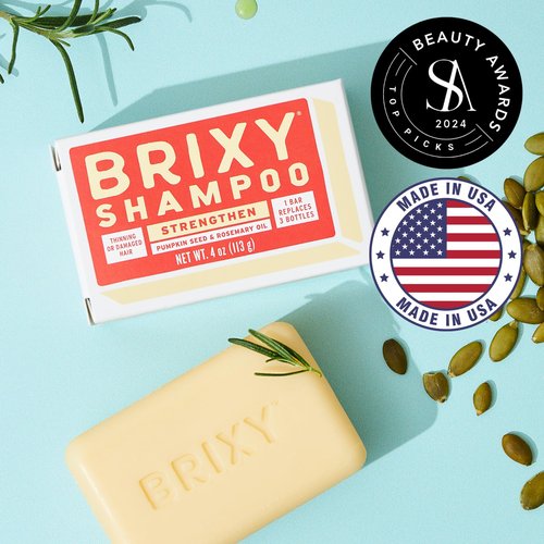BRIXY Strengthening Shampoo Bar For Thinning Hair | Pumpkin Seed Oil, Rosemary Oil, & Caffeine | Ceramide & Niacinamide Support The Moisture Barrier | pH Balanced, Color Safe, Vegan, Made In USA