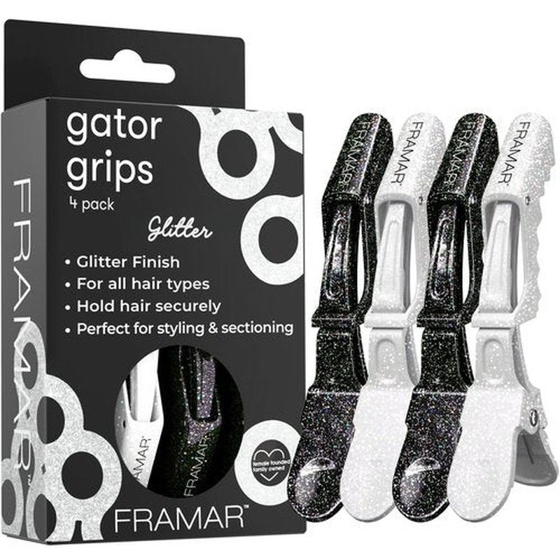 FRAMAR Glitter Hair Clip Set - Alligator Clips For Hair Styling, Hair Styling Clips Sectioning, Glitter Hair Clips For Women Styling, Salon Hair Clips – Firm Hold Without Slipping – 4 Pack