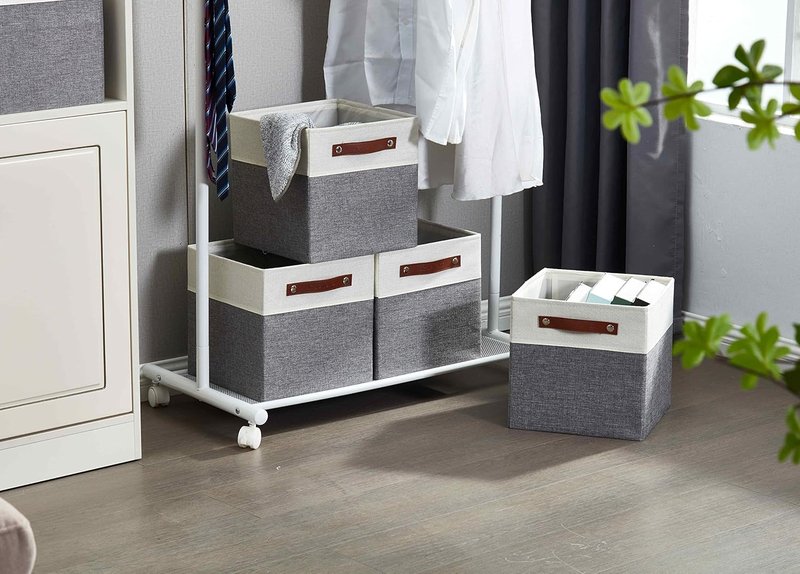 DECOMOMO Fabric Cube Storage Bins - Stylish Organizer Baskets for Kallax & Cubbies | Grey & White, 11-Inch Cube - 4 Pack