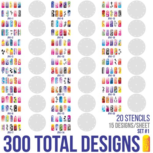 Custom Body Art Airbrush Nail Stencils - Nail Art Stencils Series #1: 260 Unique Designs from 20 Individual Templates