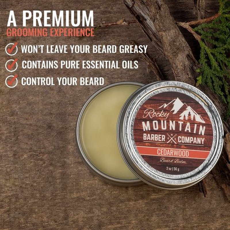 Rocky Mountain Barber Beard Balm - 100% Natural Premium Wax Blend with Cedarwood Scent | Nourishing Beeswax & Oils