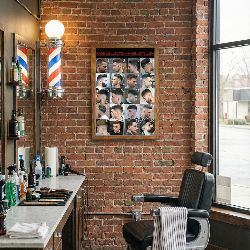 VMXWLL Barber Shop Decor - Fade Collection Men's Hairstyle Chart - Professional Canvas Wall Art for Barbershop & Salon - Haircut Reference Guide - Unframed 12x18 Inch