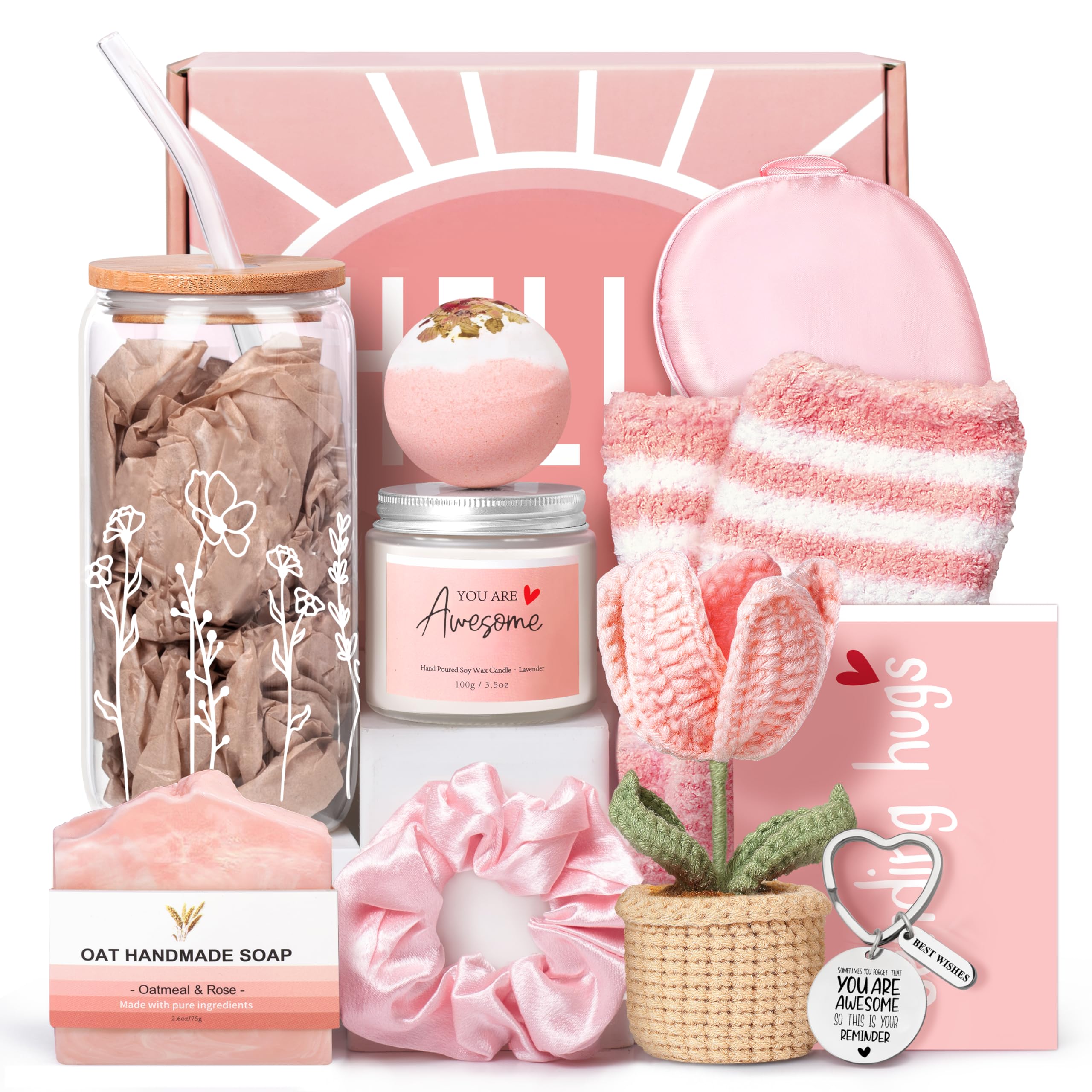 Gift Baskets for Women, Unique Birthday Gifts for Women, Thinking of You Inspirational Gift Set Box, Get Well Soon Gift Basket Sending Hug, Christmas Ideas Gifts for Teen Girl Her Wife Best Friend