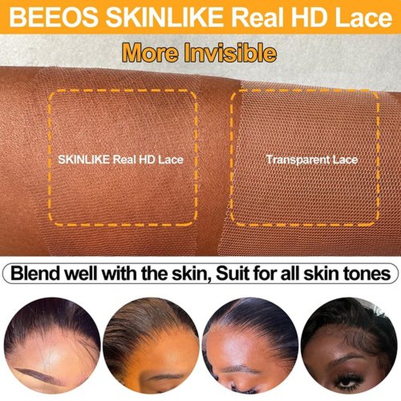 BEEOS 2x6 SKINLIKE Real HD Lace Closure, Straight Human Hair Bleached Knot Pre-Plucked 0.10mm Ultra-thin Invisible HD Lace Closure 14 Inch