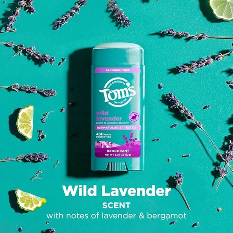 Tom’s of Maine Wild Lavender Natural Deodorant - Aluminum Free, 48-Hour Odor Protection | 3.25 oz (2 Pack)