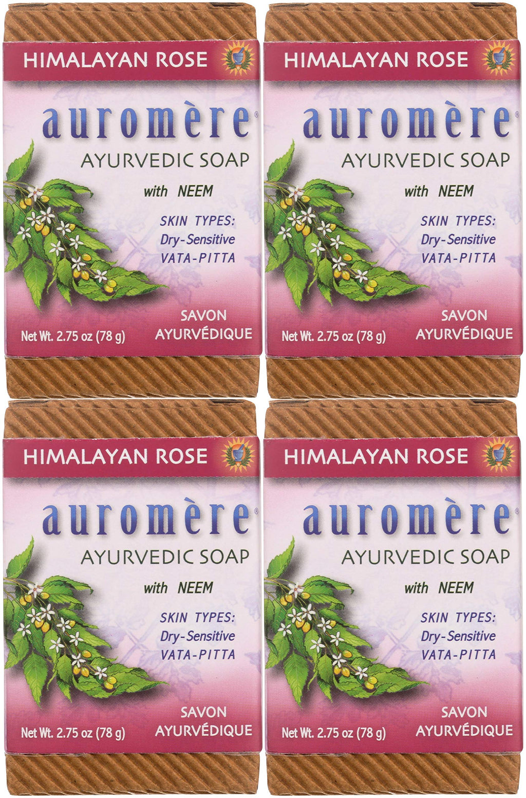 Auromere Ayurvedic Bar Soap, Himalayan Rose - Eco Friendly, Handmade, Vegan, Cruelty Free, Natural, Non GMO (2.75 oz), 4 pack