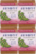 Auromere Ayurvedic Bar Soap, Himalayan Rose - Eco Friendly, Handmade, Vegan, Cruelty Free, Natural, Non GMO (2.75 oz), 4 pack