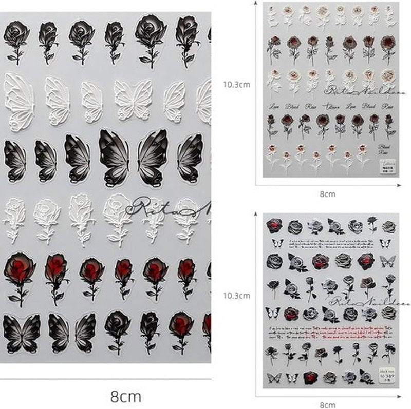 Dedyel Rose Nail Art Stickers 3D Floral Nail Decals Valentine Bridal Nail Art, Rose Design Self-Adhesive Nail Stickers for Women Girls DIY Nail Decoration