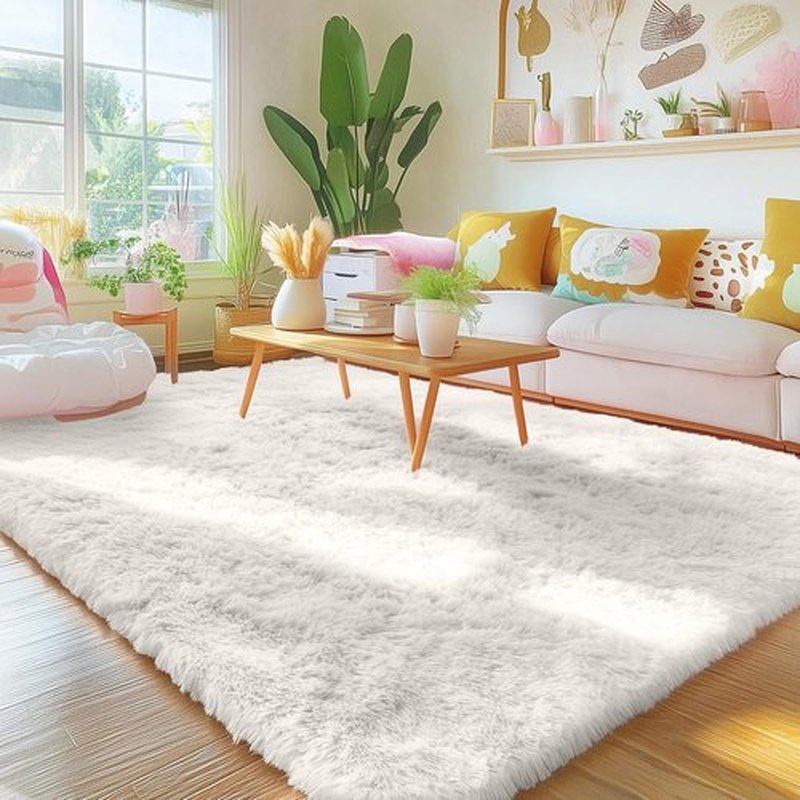OLANLY Area Rug - Soft Fluffy Shaggy Design for Living Room & Bedroom | Machine Washable Ivory Carpet