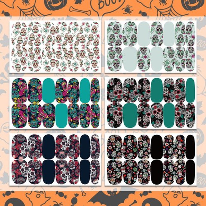 TailaiMei 12 Sheets Day of The Dead Nail Wraps Strips Stickers, Día de Muertos Self-Adhesive Halloween Skulls Nail Art Decals for DIY Horror Nail Decorations (Skull Style)