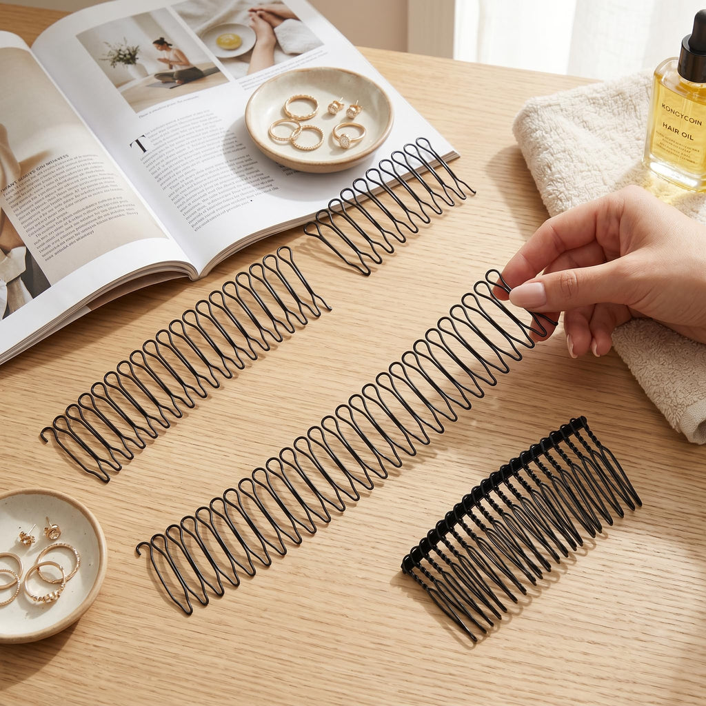 Teeth Hair Clip Combs, Metal Hair Side Combs U shaped Hair Finishing Fixer Comb Pins Material All Weather Retention Different Hairstyles for Women (black)