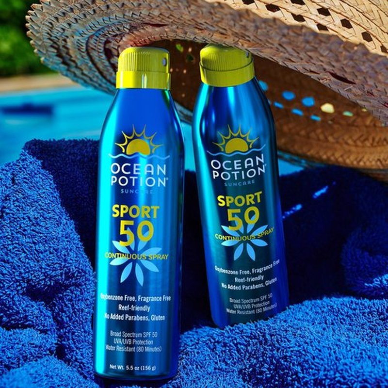 Ocean Potion Sport Sunscreen Spray SPF 50 - Broad Spectrum UVA/UVB Sunscreen | Continuous Sunscreen Spray with Vitamin E & Aloe - Lightweight, Water Resistant, Oxybenzone-Free - 5.5 oz