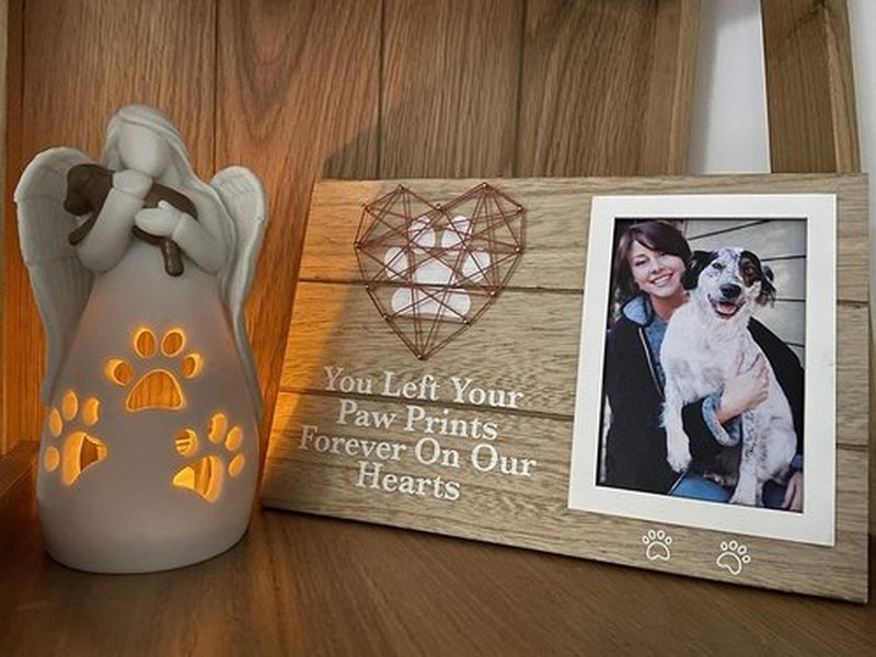 OakiWay Pet Memorial Picture Frame - 4x6 Paw Prints & Woven Heart Design | Remembrance Gift for Dog & Cat Loss