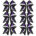 6PCS Full Glitter Rhinestone Cheer Bows Criss Cross Stiff Competition Large Cheerleading Hair Bows Elastic Band for Cheerleaders Girls -Black/Purple/Silver