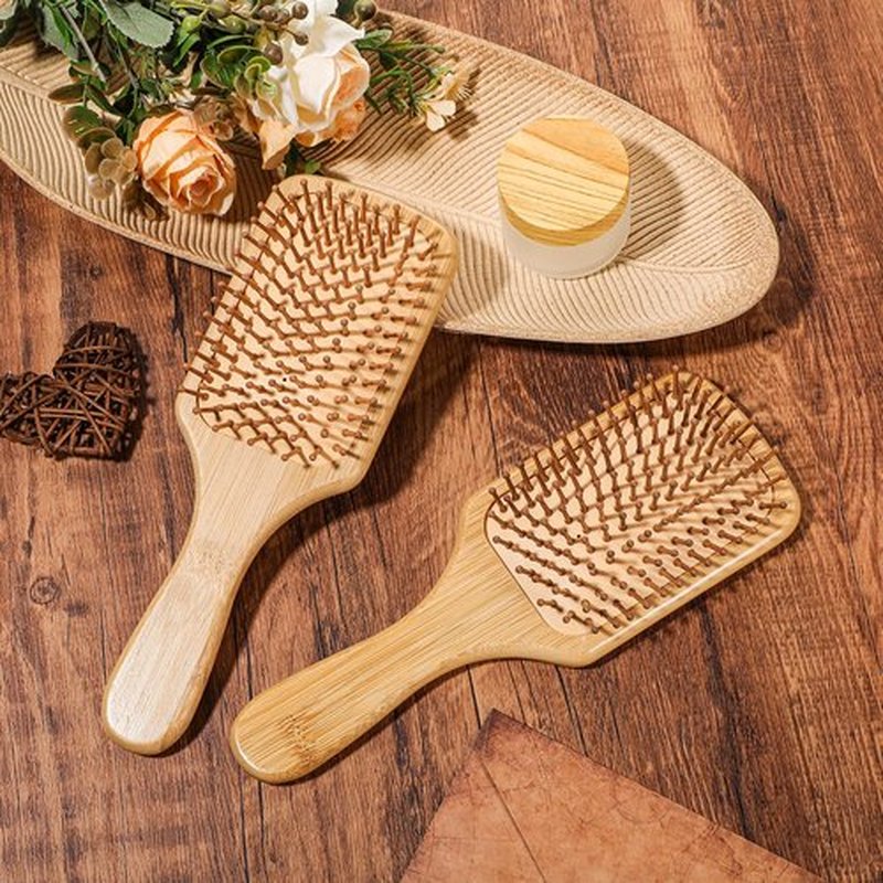 10 Pcs Bamboo Hair Brush, Bulk Round-tipped Bamboo Bristles Detangling Brush Paddle Lightweight Massage Anti Static for Women Men and Children, Stimulates Scalp for Hair Growth (Large, Count, 10)