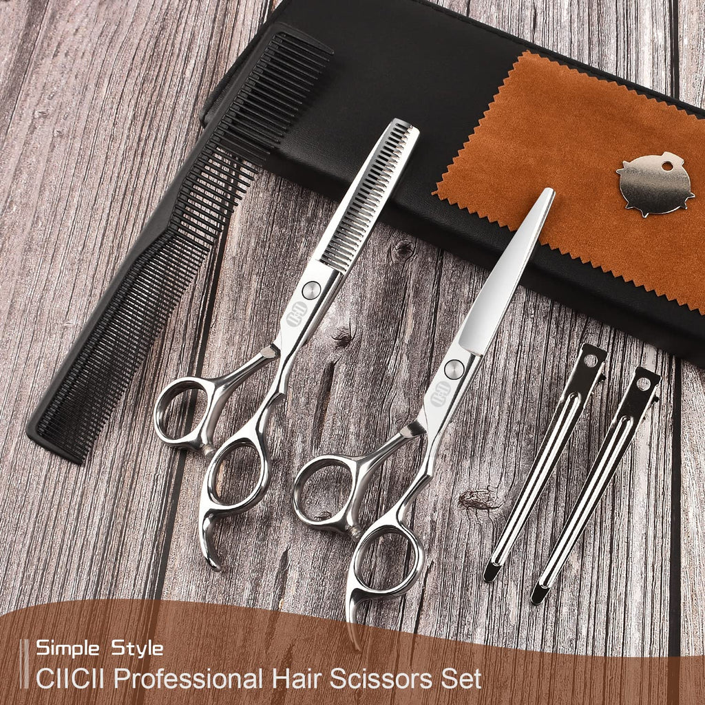 CIICII Hair Cutting Scissors Shears Kit, 6.7″ Barber Scissors Set (Silver)