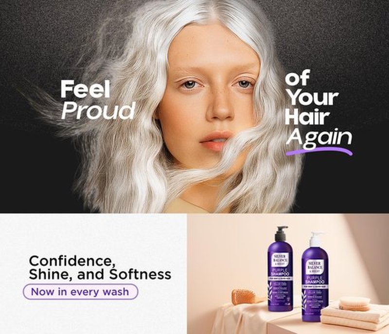 ROOTTINA Silver Shine Sulfate Free Brass Toning Purple Shampoo and Conditioner Set for Gray, Blonde & White Hair – Neutralizes Brass, Enhances Shine, Supports Cool Tone, Made in USA, 16 fl oz