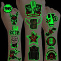 96PCS Born To Rock N Roll Rocks Luminous Glow in the Dark Temporary Tattoos Themed Music Band Birthday Party Decorations Favors Supplies Decor Rockstar Guitar Stickers For Kids (Glow in the dark)