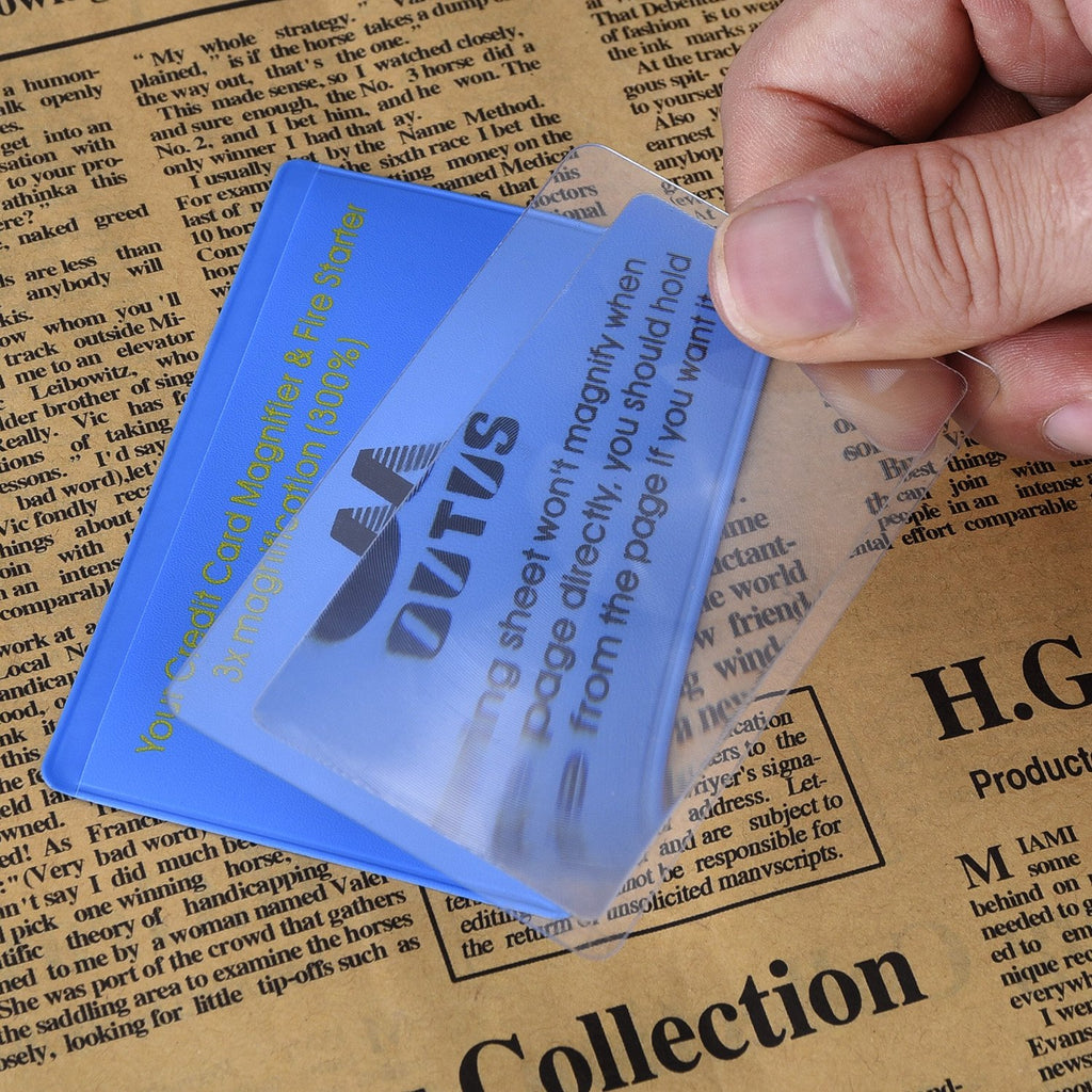 Outus 4 Pack Wallet Magnifier Cards, 3X Pocket Credit Card Size Magnifying Glass, Portable Fresnel Lens for Reading Small Print, Maps, Books, Wallet