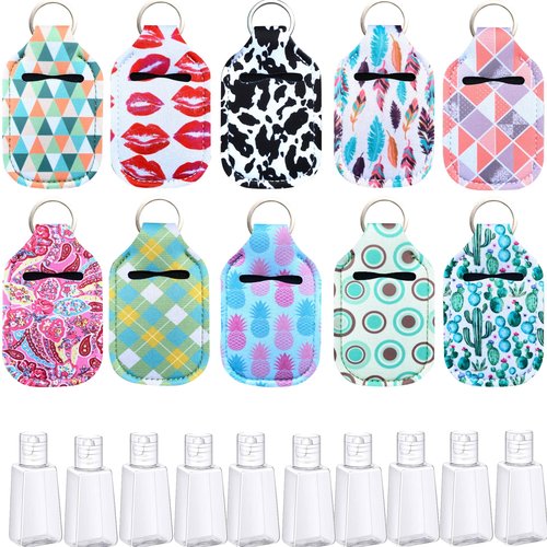 PUEZOKLY 40pcs Travel Bottles Keychain Set with Wristlet Chapstick Holders keychain Hand Sanitizer Holder Key chain with Empty Bottles