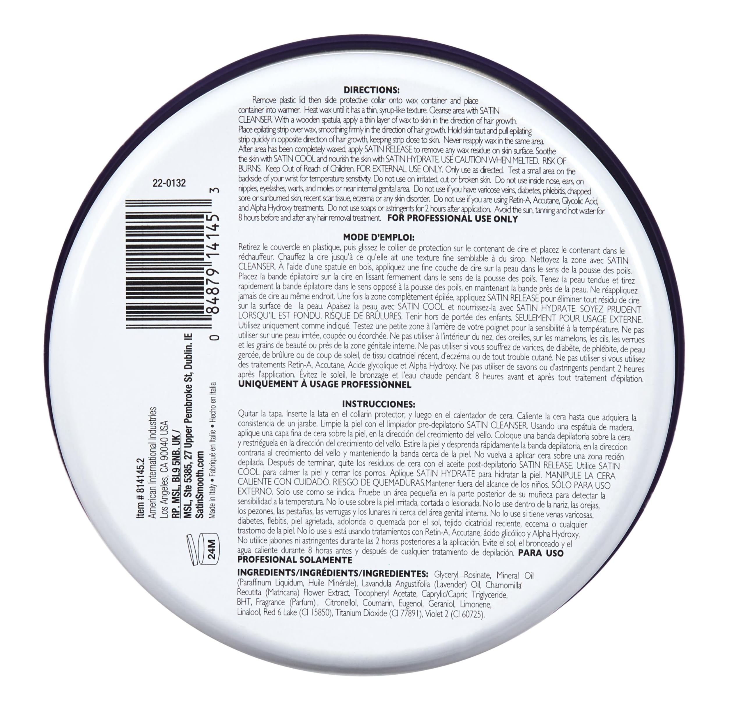 Satin Smooth Lavender Wax with Chamomile, Facial and Full Body Hair Removal Wax, Soothes and Calms, Ideal for Sensitive Skin, Waxing Kit, 14oz, 1-pack