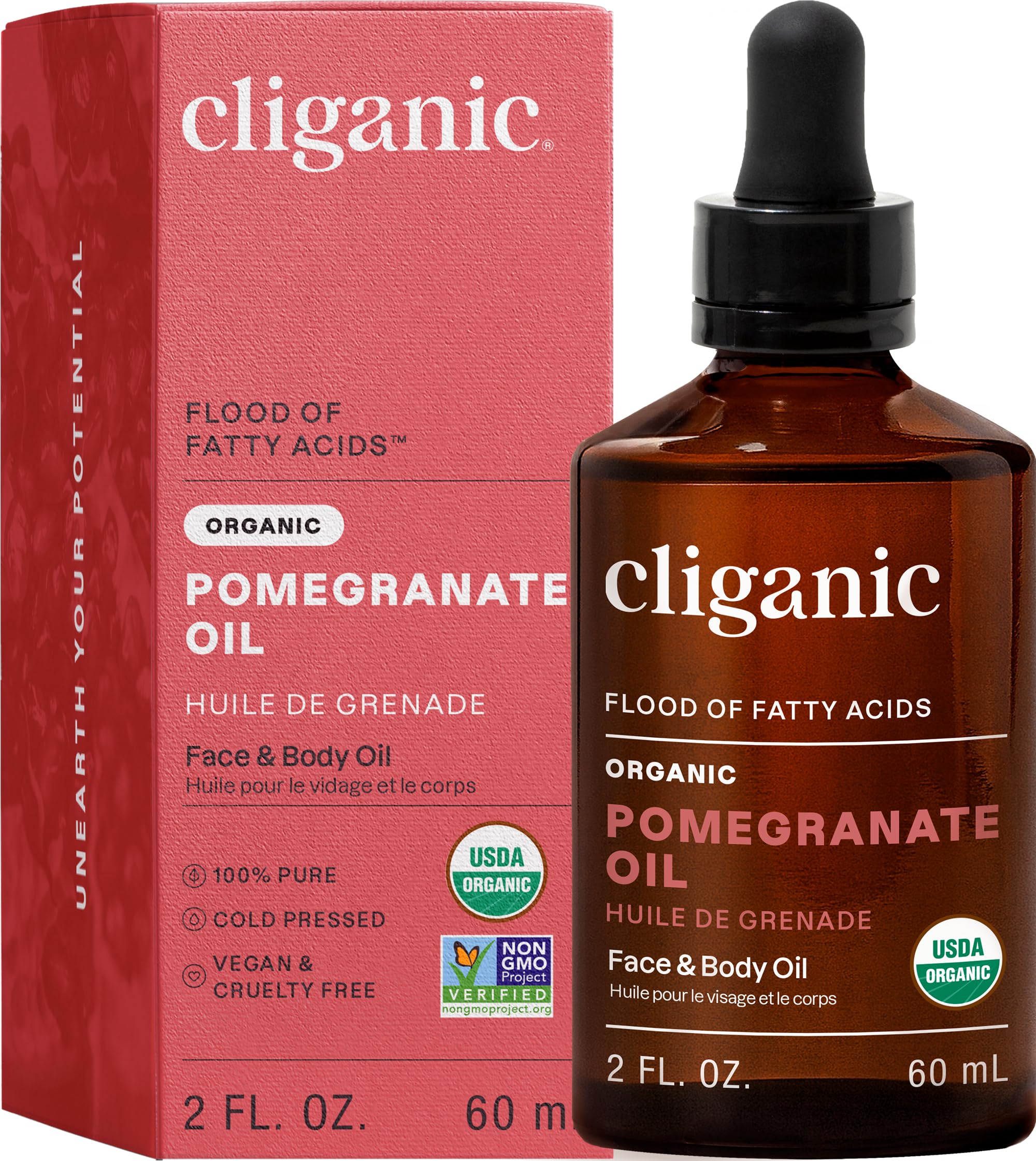 Cliganic Organic Pomegranate Seed Oil, 100% Pure - For Face, Skin | Natural Cold Pressed Unrefined