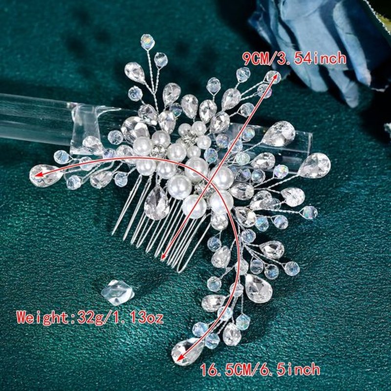 LOVFOIVER Rhinestone Wedding Hair Comb Pearls and Crystal Bridal Hair Piece Wedding Flower Hair Accessories for Women and Girls(one size) (Silver-850)
