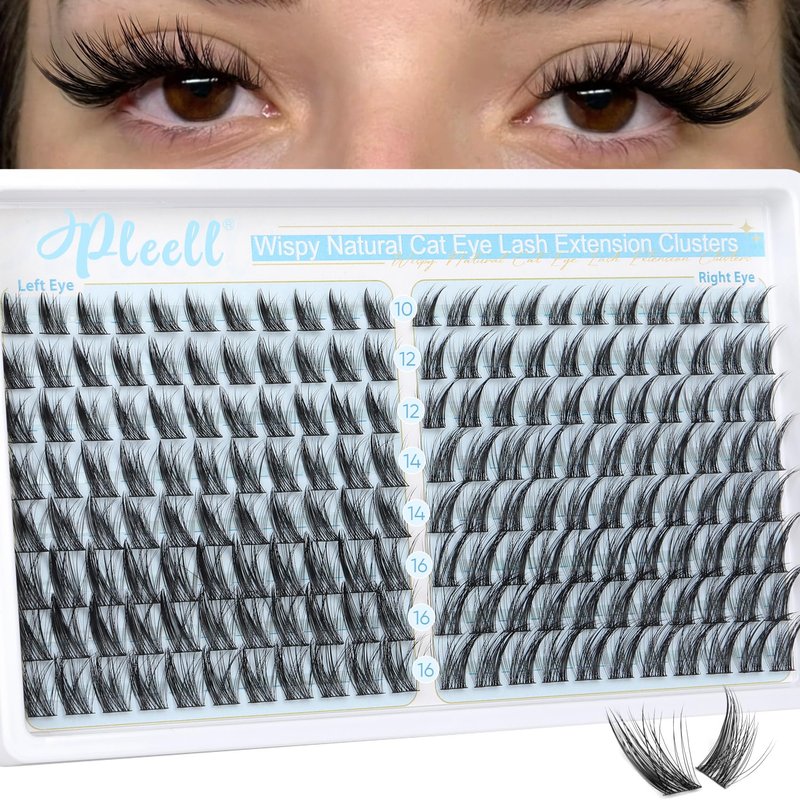 Wispy Lash Clusters Natural Eyelashes Cluster Eyelash Extensions Cat Eye176PCS Individual Lashes Clusters C Curve Eyelash Clusters 10-16MM DIY Lash Extension by Pleell