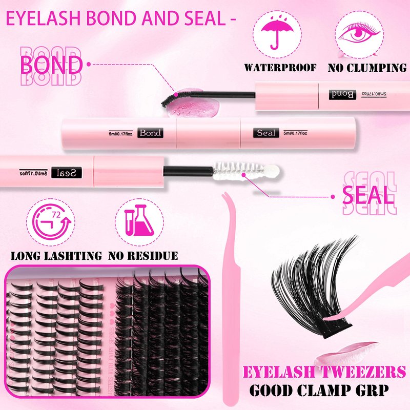 YIDUO Lashes Clusters Kit Bottom Lashes with Spikes 100D Cluster Eyelash Extensions Kit 10-120mm D Curl Volume Manga DIY Individual Strips Lashes Thick with Lash Bond and Seal Tweezers Remover