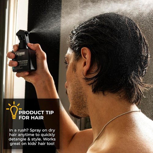 Blackwood For Men Hair & Beard Hydrator Spray - Natural Leave-In Conditioner for Moisturizing & Detangling - Ideal for Beard Growth - Vegan Grooming Essential (4 oz)