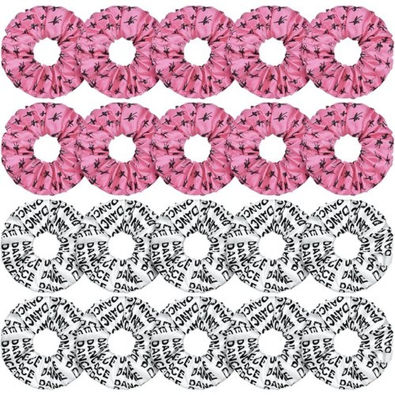 20 Pcs Dance Hair Scrunchies Dance Gift Gymnastics Elastics Hair Ties Accessories for Gymnast Dancer Ballet Team Women (Ballet Pattern, White, Pink)