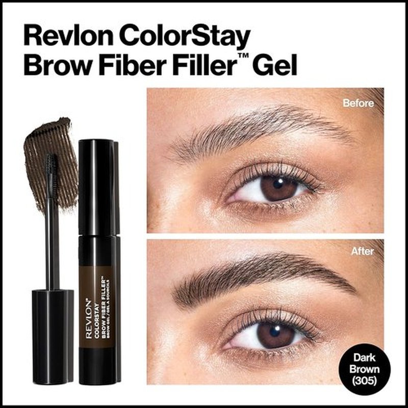 Revlon ColorStay Brow Fiber Filler - Longwearing Waterproof Eyebrow Gel, 305 Dark Brown, 0.23 fl. oz.