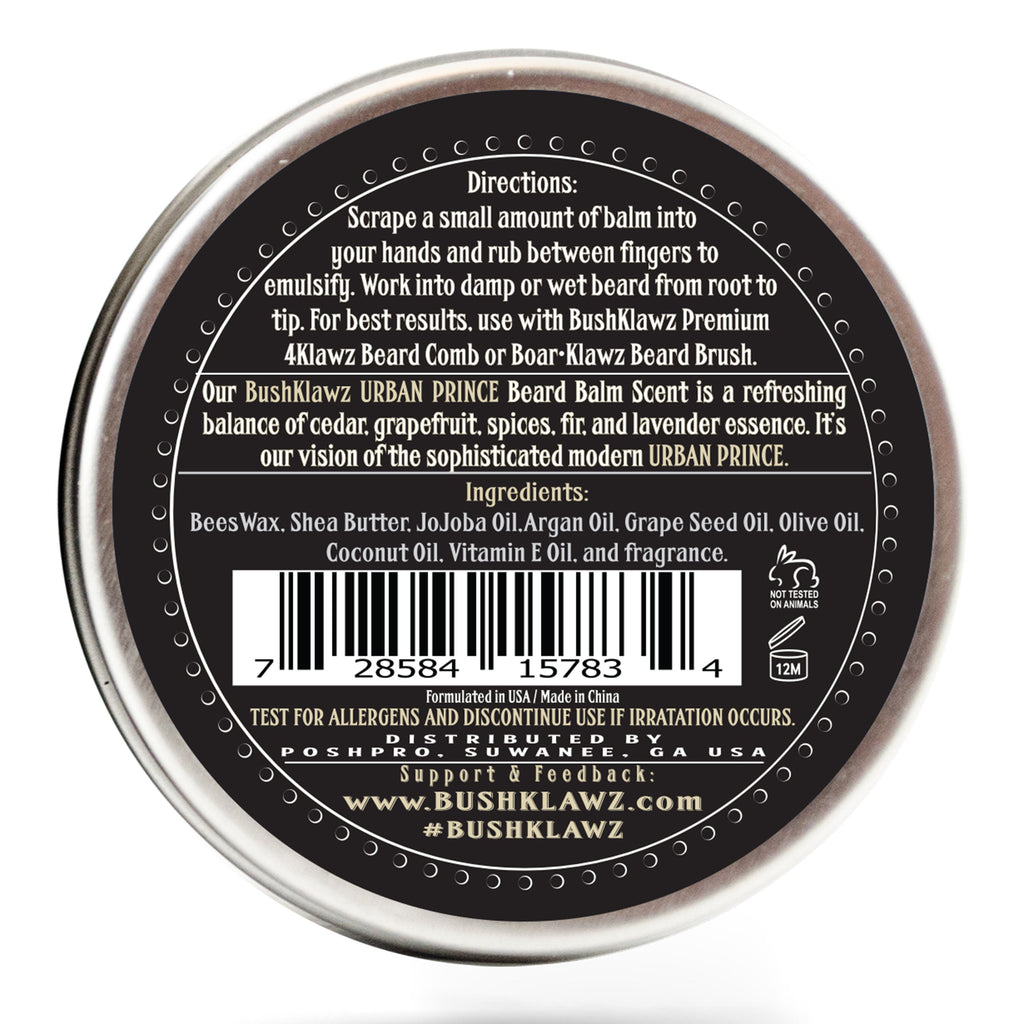 BushKlawz Urban Prince Beard Balm Leave in Conditioner Beard Butter Moisturizer Premium Refreshing Scent 2 oz - Best Leave in Conditioner Scented Beard Balm Gift Bearded Men