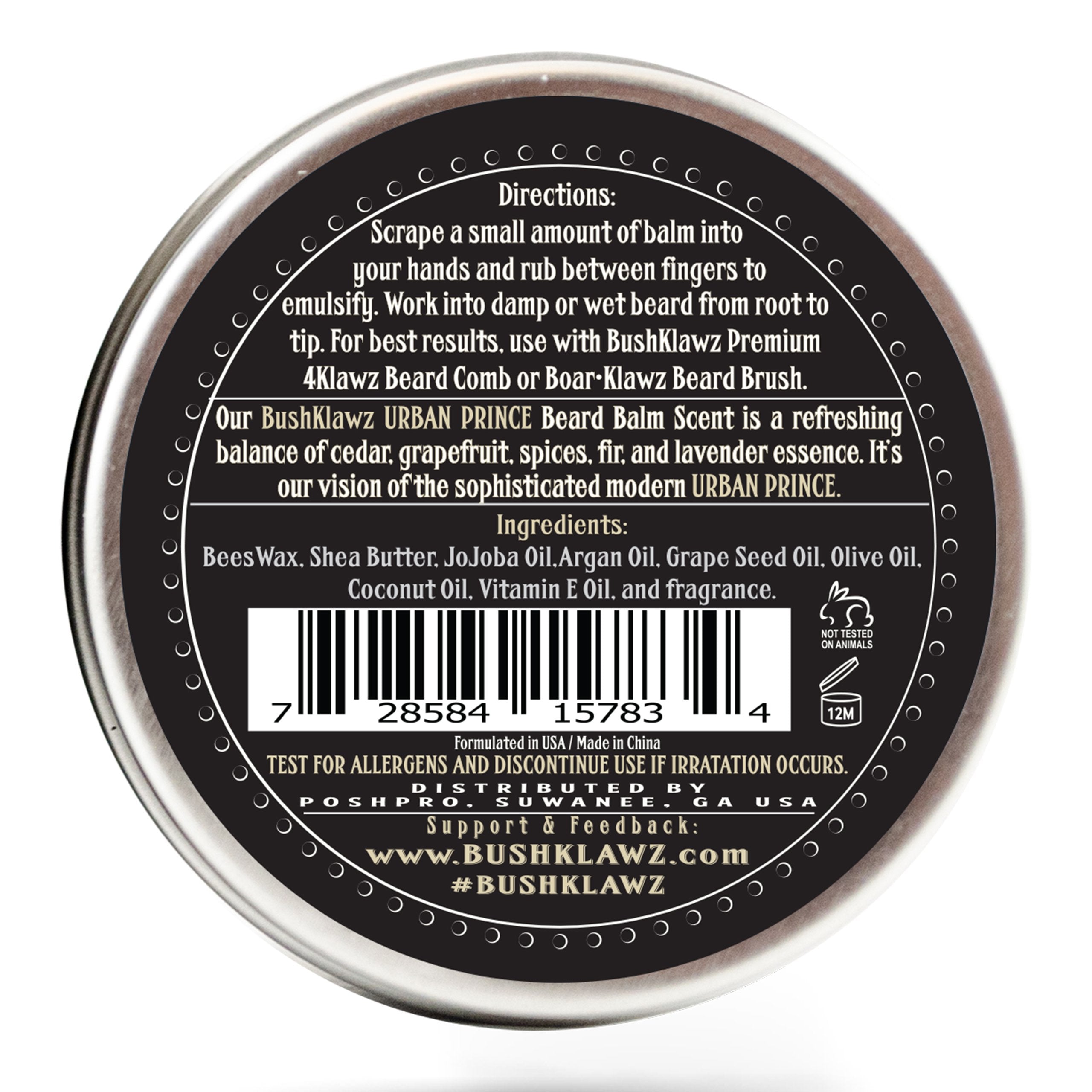 BushKlawz Urban Prince Beard Balm Leave in Conditioner Beard Butter Moisturizer Premium Refreshing Scent 2 oz - Best Leave in Conditioner Scented Beard Balm Gift Bearded Men
