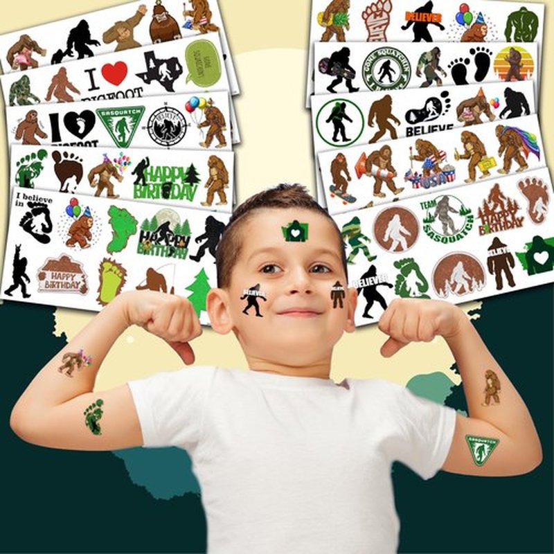 Bigfoot Temporary Tattoos 10 Sheets 100 PCS Bigfoot Jungle Party Decorations Favors Supplies Sasquatch Theme Birthday Cute Stickers Christmas Gifts for Boys Girls Class School Prizes Carnival