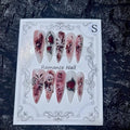 Handmade Fake Nails Press On Nails Red Baroque with Gothic Arch Design and Leather Accents for Women Size S