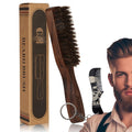 MenGate Boar Bristle Beard Brush for Men - Wooden Beard Brush and Slick Back Hair Brush with Metal Comb Keychain, Perfect for Home and Travel Use - Regular