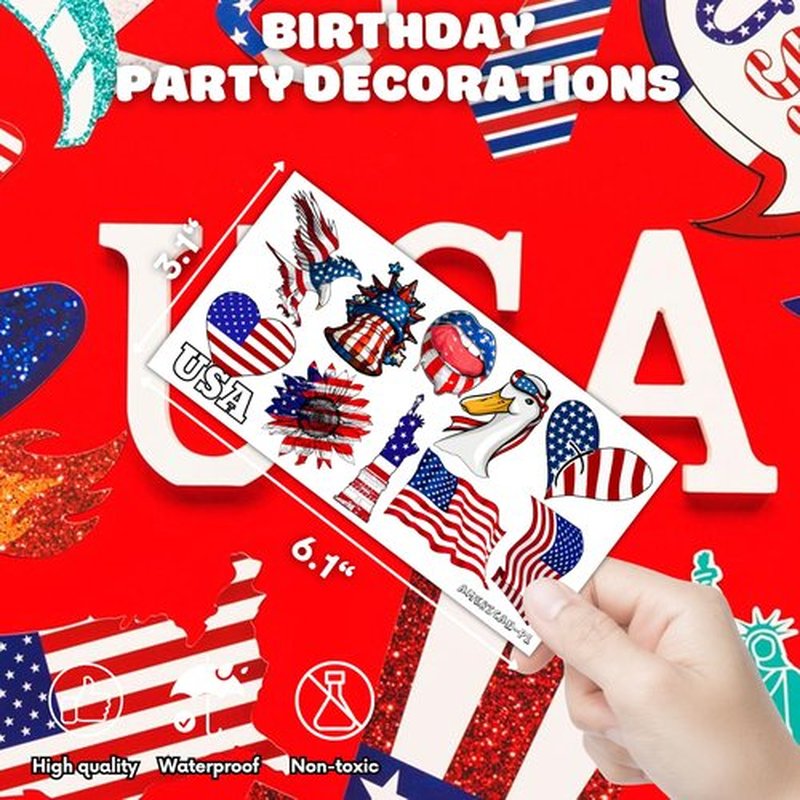100PCS USA Patriotic Temporary Tattoos – American Flag 4th of July Party Decorations, Freedom Theme Supplies, Fun Favors & Stickers for Kids Adults, Birthday or Independence Day Prizes