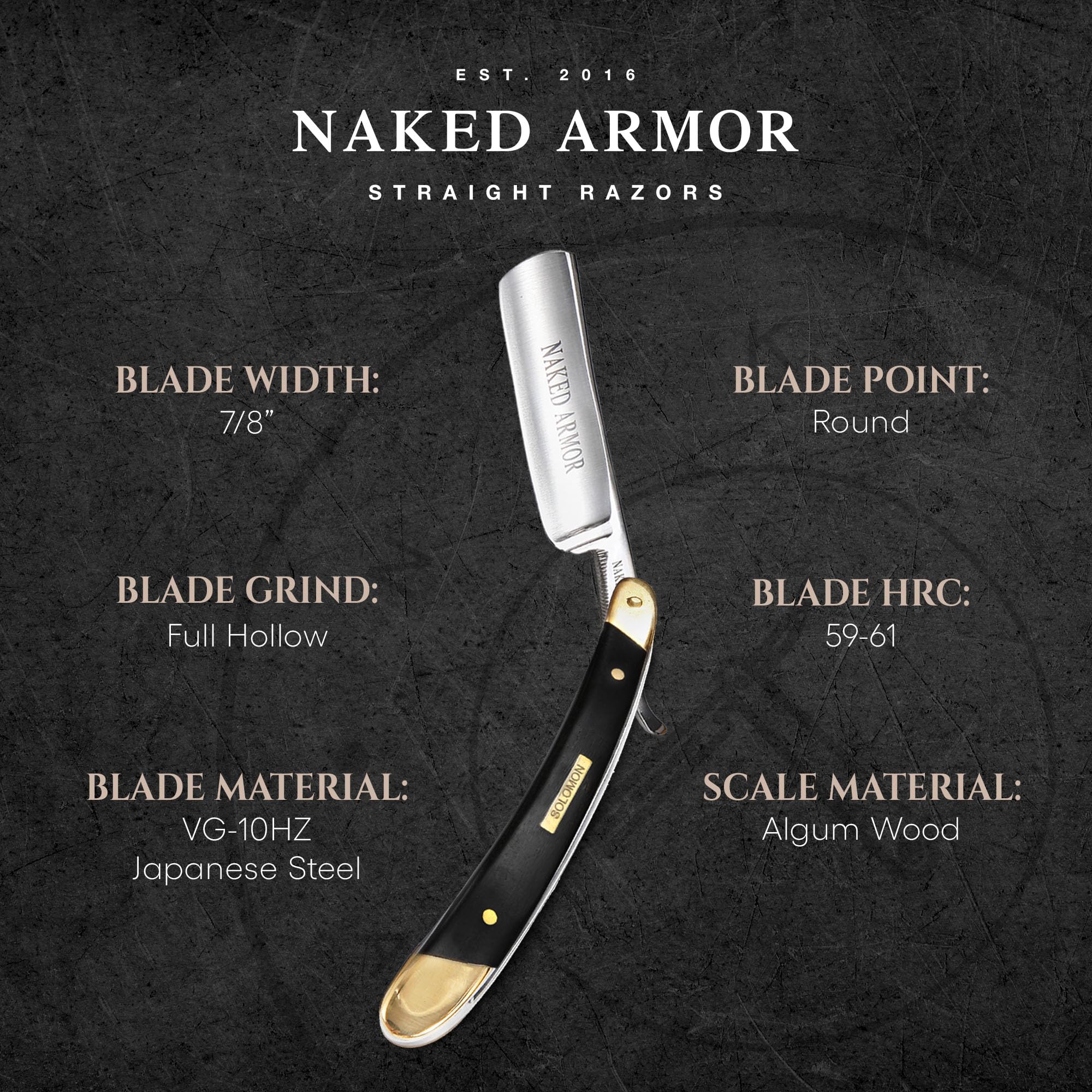 Naked Armor Straight Razor Kit – Solomon Japanese Carbon Steel Blade, Complete Straight Razor Shaving Kit for Men, Shave-Ready, Strop, Brush, Soap & Pine Gift Box Included (Black)