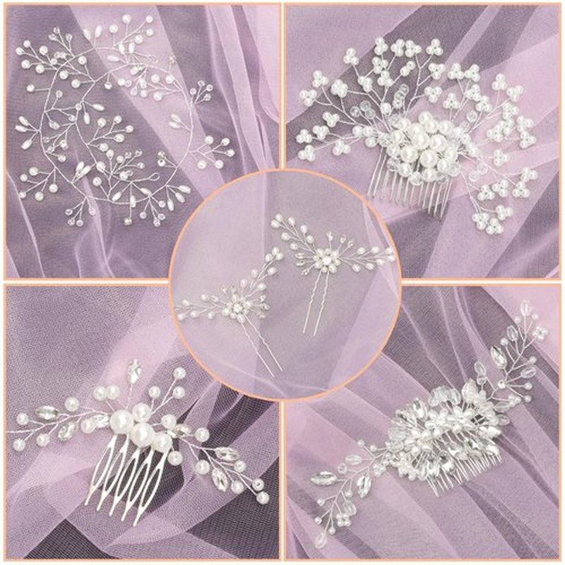 Gingbiss Wedding Hair Accessories Set for Bridal, Silver Pearl Rhinestone Hair Pins Wedding Hair Comb for Brides Bridesmaids Women Girls