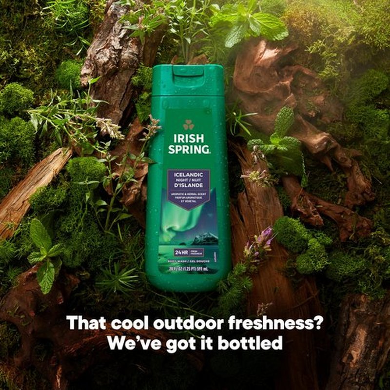 Irish Spring Icelandic Night Moisturizing Face and Body Wash for Men, 24 Hour Fresh, Paraben Free, Aromatic and Herbal Scent, 20 fl oz Bottle (Pack of 4)