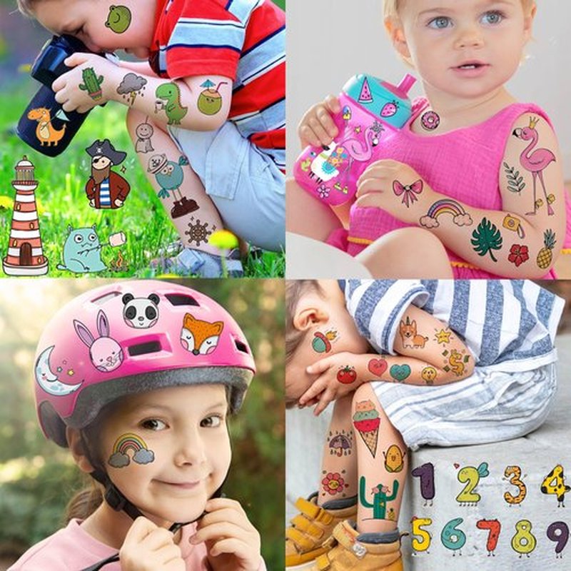 GOROMON 60 Sheets 1200+ Patterns Summer Cute Small Temporary Tattoos For Kids Girls Boys, Tiny Animals Mermaid Unicorn Cartoon Fake Tattoo Sticker Face Hands, Children Tatoos Party Tatuajes Temporales