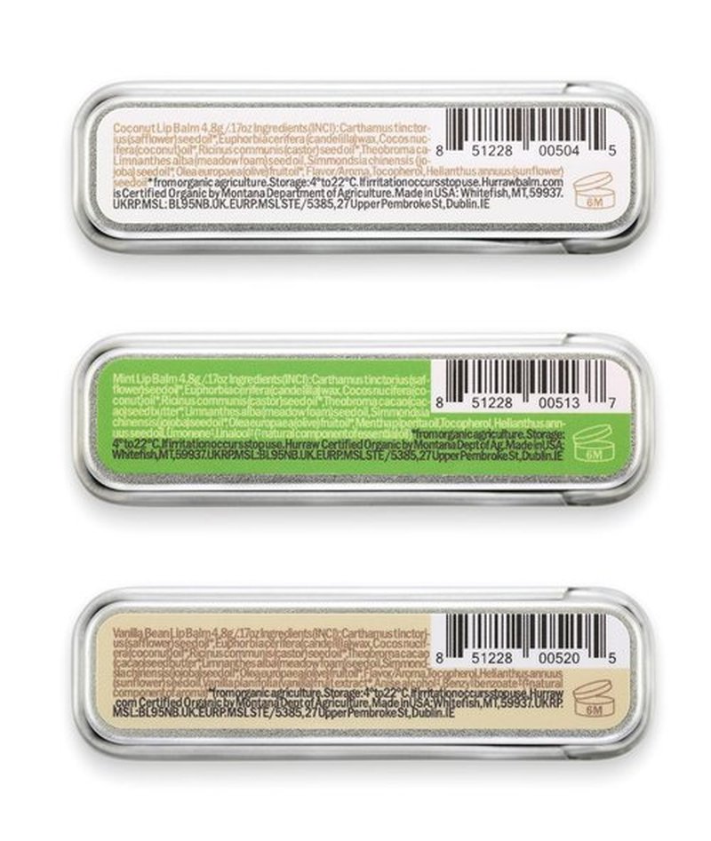 Hurraw! Organic Coconut, Mint & Vanilla Lip Balm - 3 Pack Slim Slider Tins | Vegan, Cruelty-Free, All-Natural