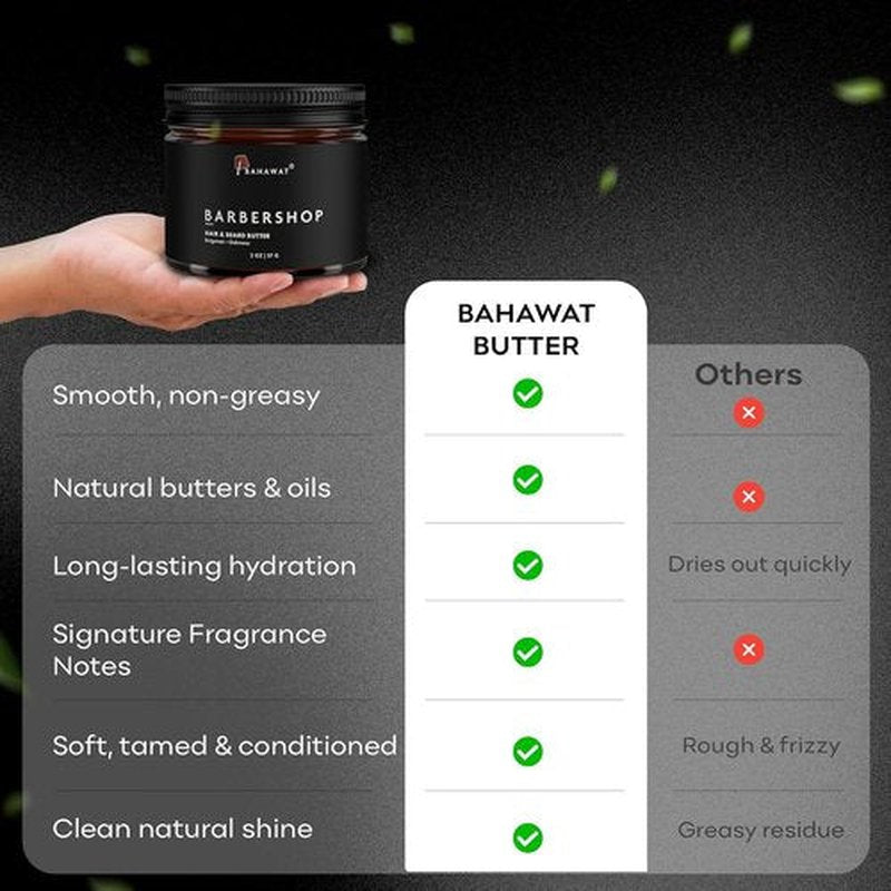 BAHAWAT Hair & Beard Butter for Men - Leave-In Conditioner with Barbershop Scent - Strengthens & Softens - 2 oz.