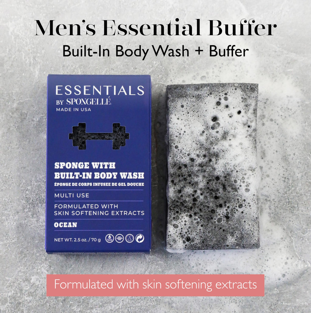 Spongelle Men's Essentials Ocean Body Buffer | Bath & Shower Loofah for Men | Cleanse, Exfoliate, and Nourish in one Easy Step | Cruelty-Free, Vegan, Dermatologist-Tested, Made in USA