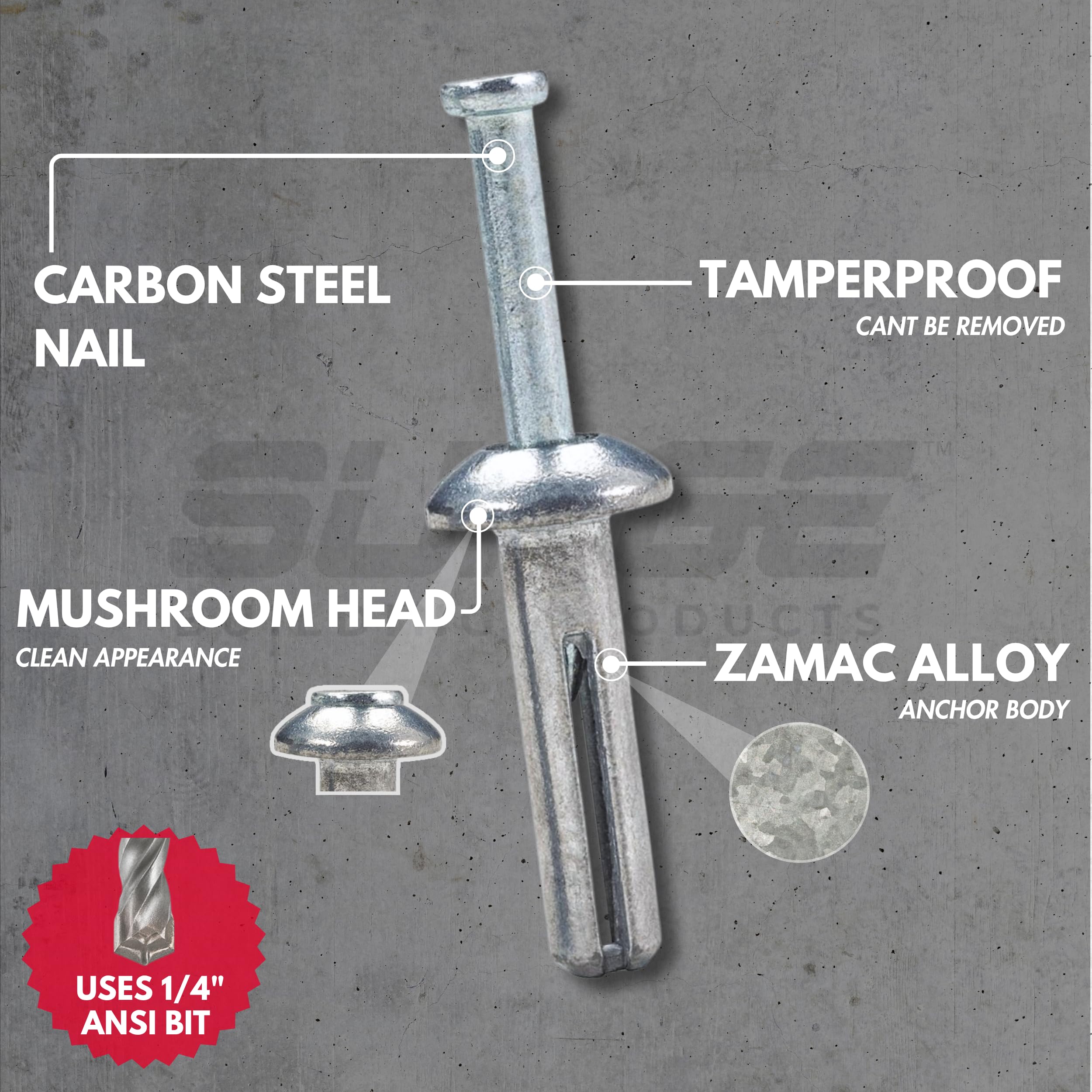 1/4" x 1-1/4" Hammer Drive Nail in Concrete Anchor (Box of 100)