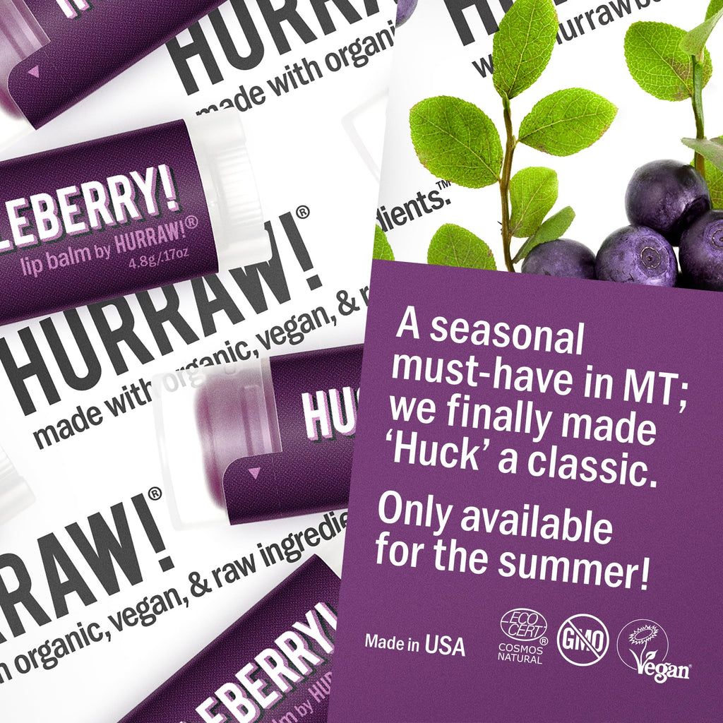 Hurraw! Huckleberry Lip Balm: Organic, Certified Vegan, Cruelty and Gluten Free. Non-GMO, 100% Natural Ingredients. Bee, Shea, Soy and Palm Free. Made in USA