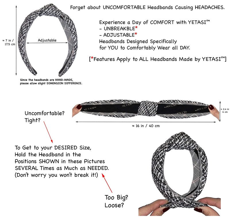 YETASI Velvet Black Headbands for Women, Wearable All Day, Trendy Womens Headbands are Knotted Headband for Women's Hair, Cute Top Knot Fashion Designer Girls Head band