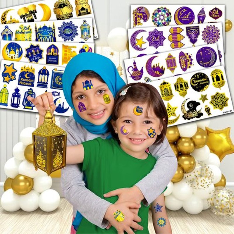Happy Ramadan Kareem Mubarak Eid Al Adha Fitr Temporary Tattoos Themed Birthday Party Favors Decorations Supplies Festival Decor Star Tattoo Stickers Gifts For Kids Boys Girls School Prizes Carnival